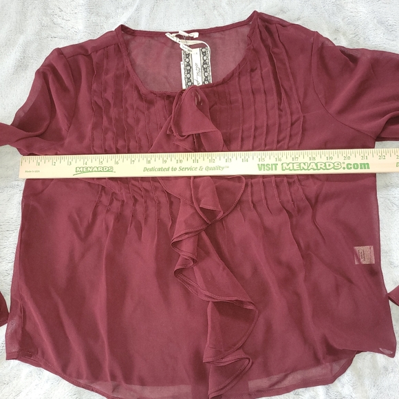 Ultra Pink Womens Large Burgundy Sheer Top Boho Whimsigoth Fairygrunge Romantic - Picture 3 of 13